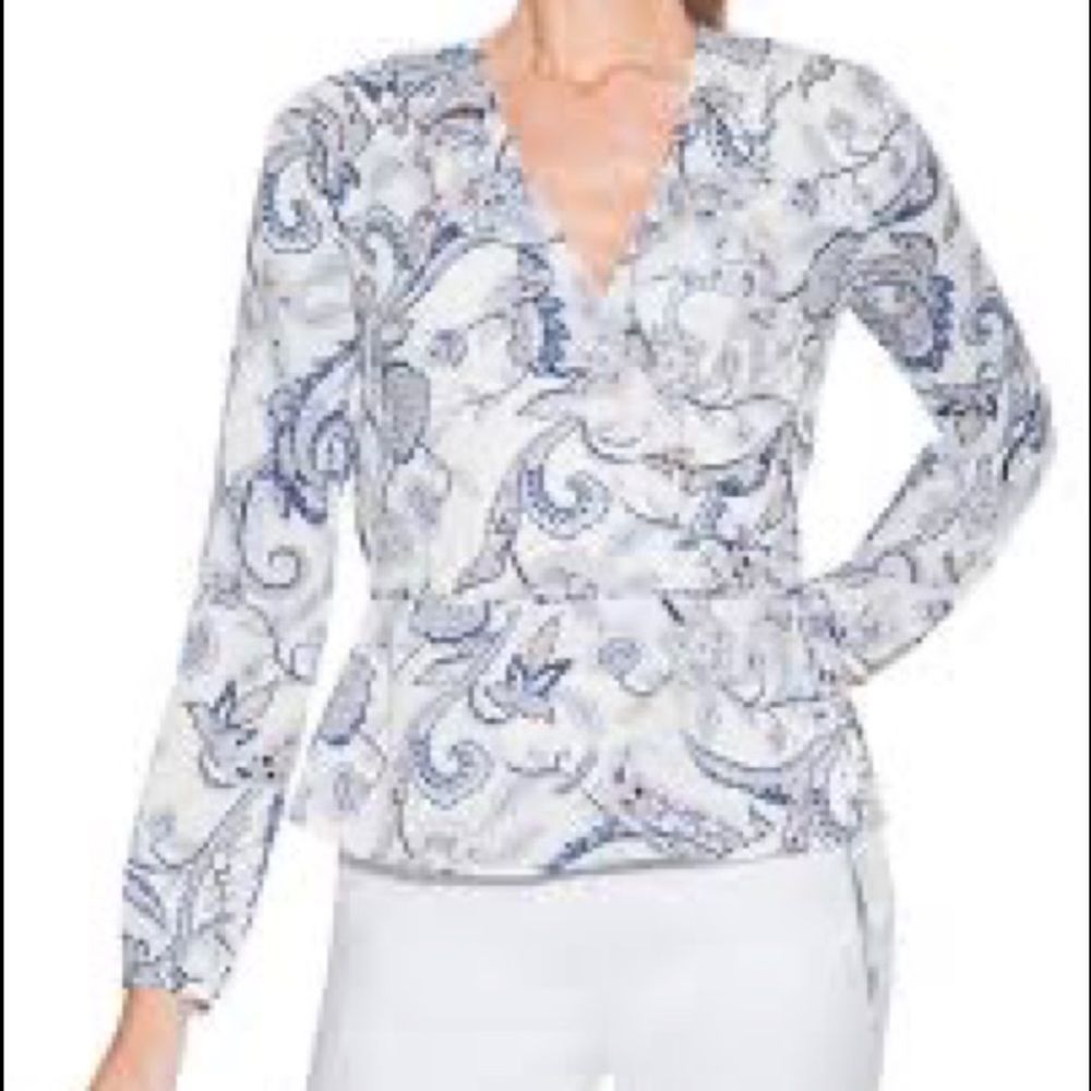 White House Black Market white paisely surlpice blouse